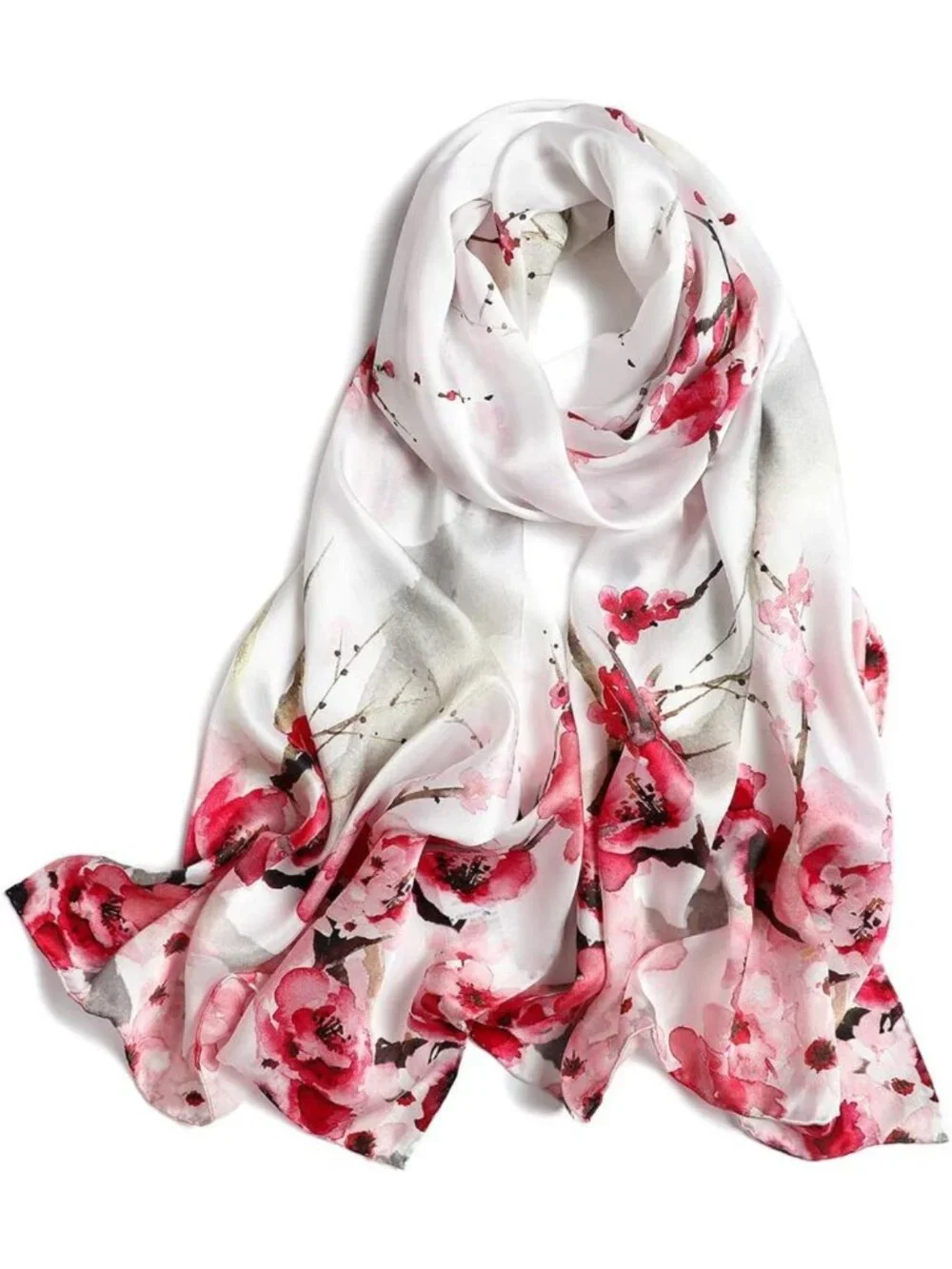 100% Mulberry Silk Floral Print Scarf | Long Satin Shawl for Hair Wraps & Gifts